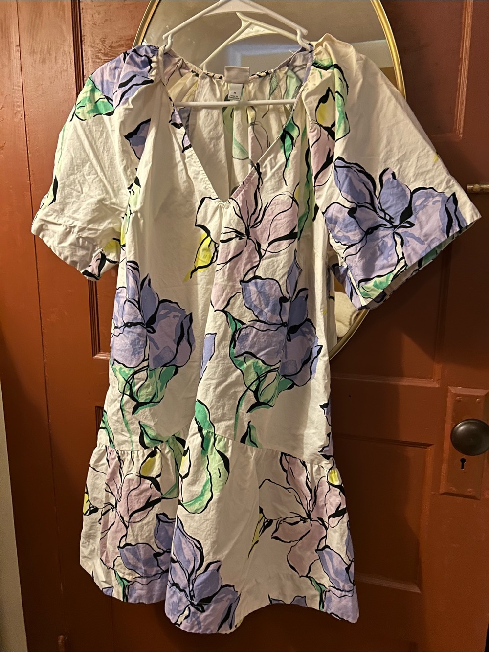 a new day White Floral-Print Tiered Mini Dress with Lavender Accents